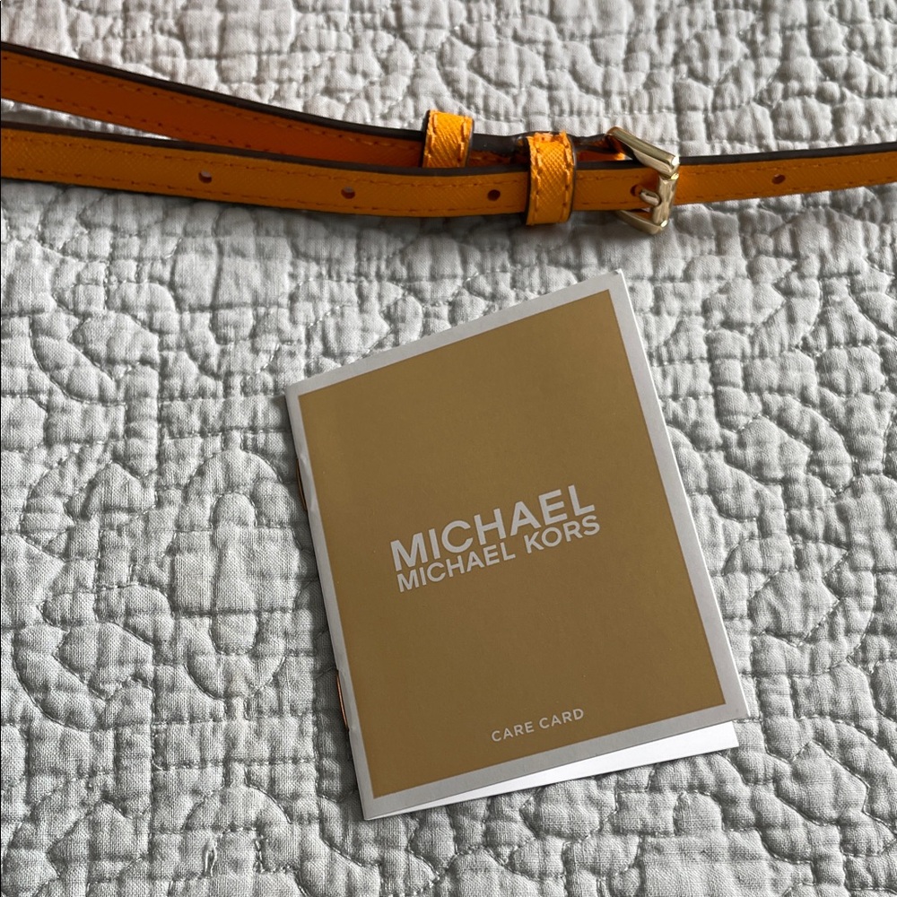 Michael Kors Structured Leather  Bag Crossbody Pop Orange Gold Chain Lg Jet Set - Picture 9 of 13
